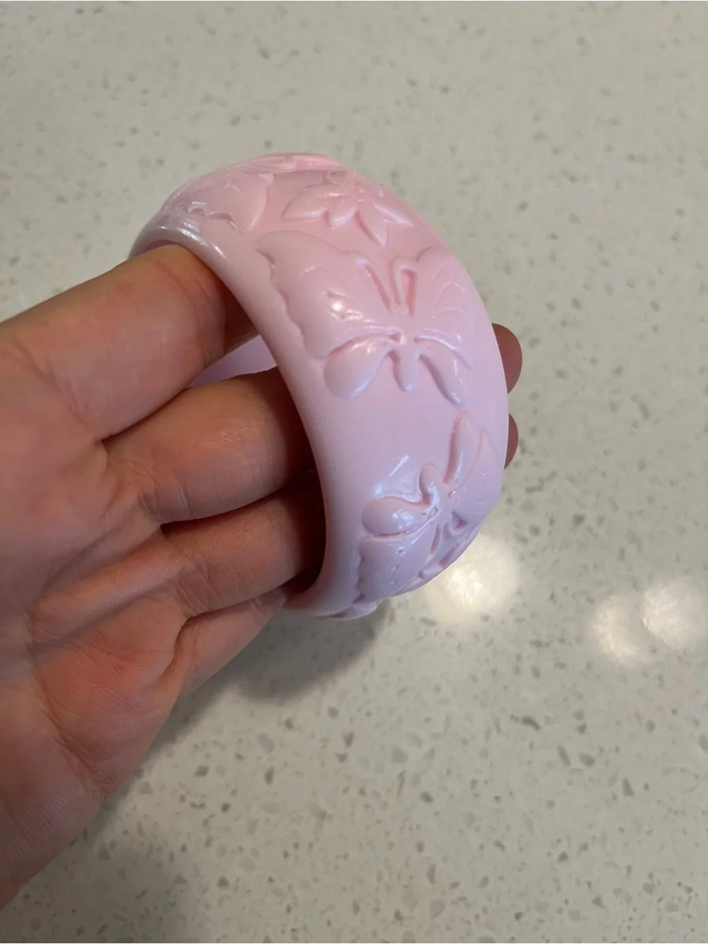 Baby Pink Butterfly Embossed Resin Bangle Bracelet